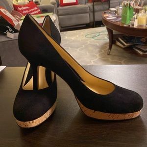 New With Box Women’s Heels, Leather Upper & Sole, 8M, Black Suede, 4” heels